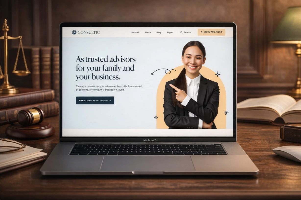 lawyer website in laptop mockup