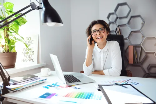 graphic designer sharing details on call