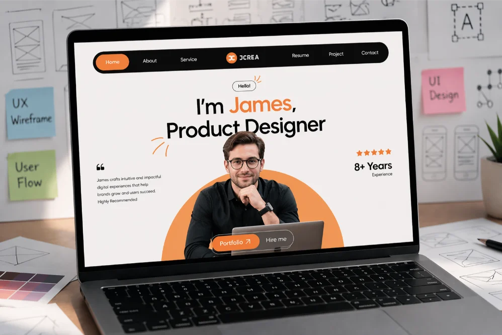 UI/UX designer portfolio website laptop mockup