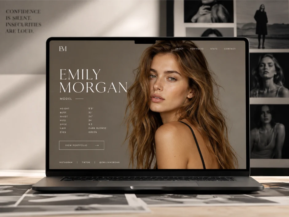 Elegant Model portfolio website mockup