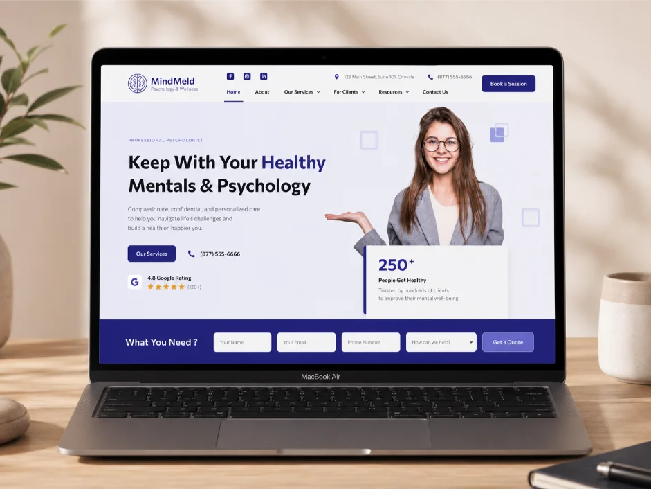 Modern therapy website on a laptop