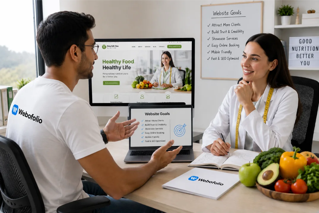 dietician sharing her website goals with webofolio web designer