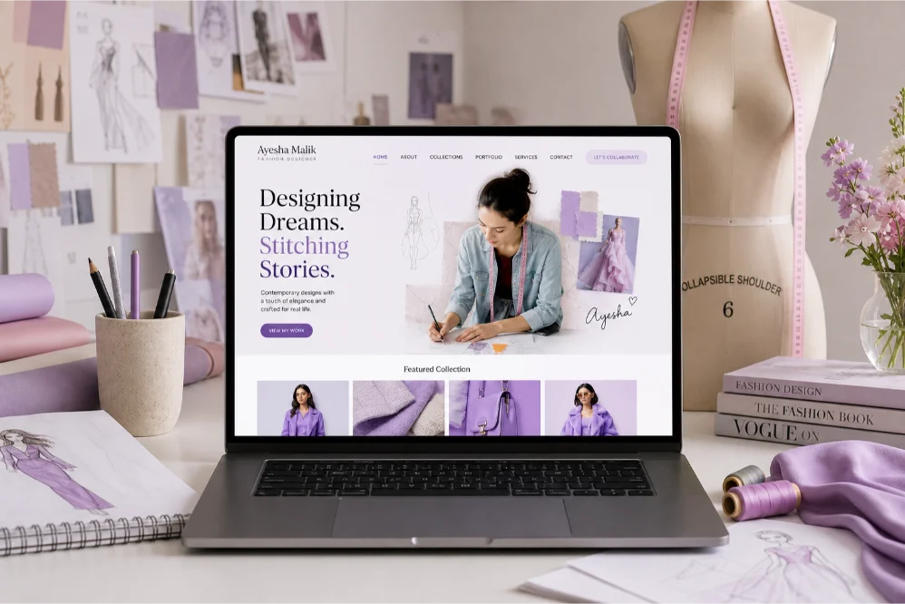 fashion designer portfolio website mockup