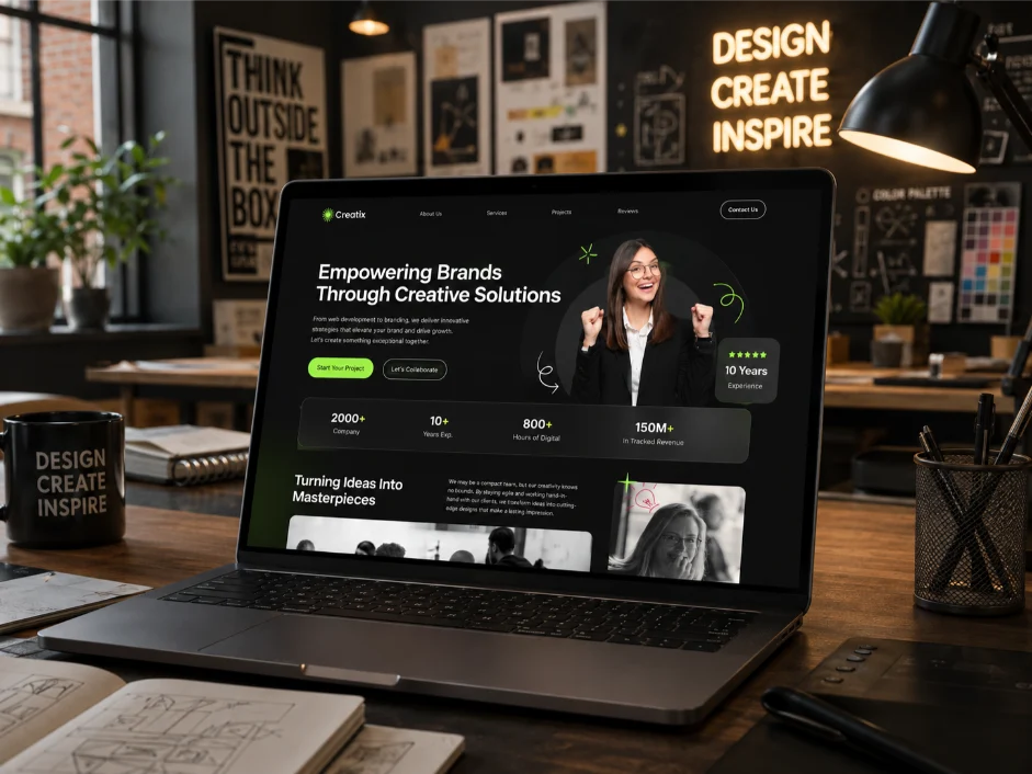 graphic design agency website laptop mockup