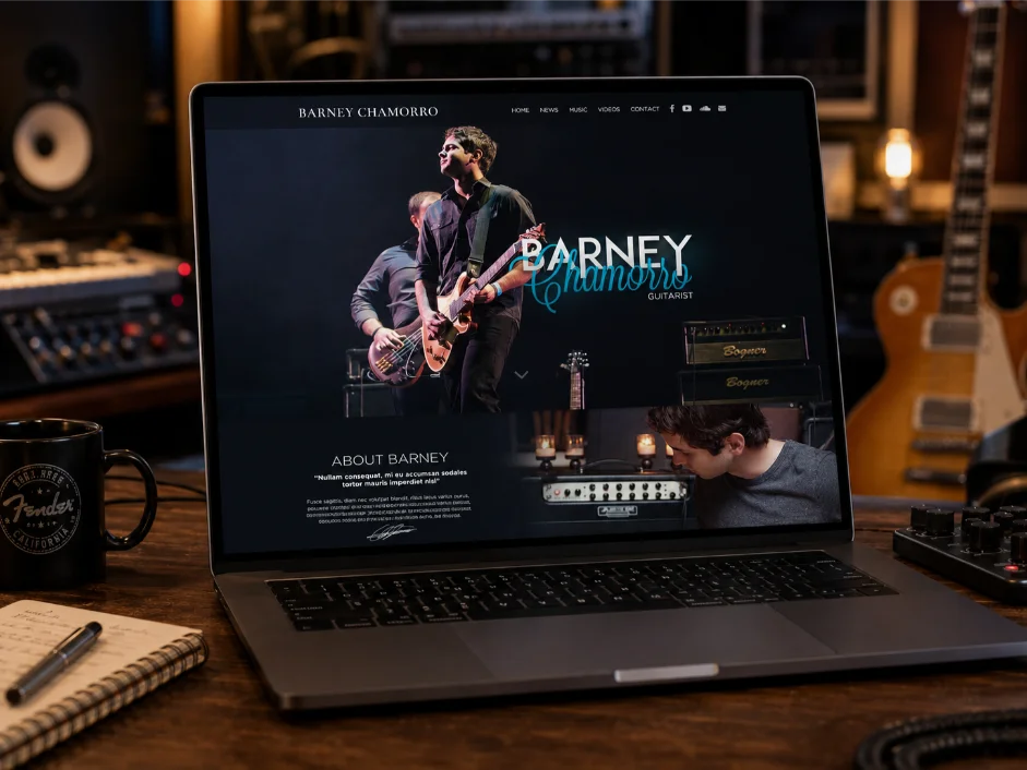 guitarist website mockup music studio