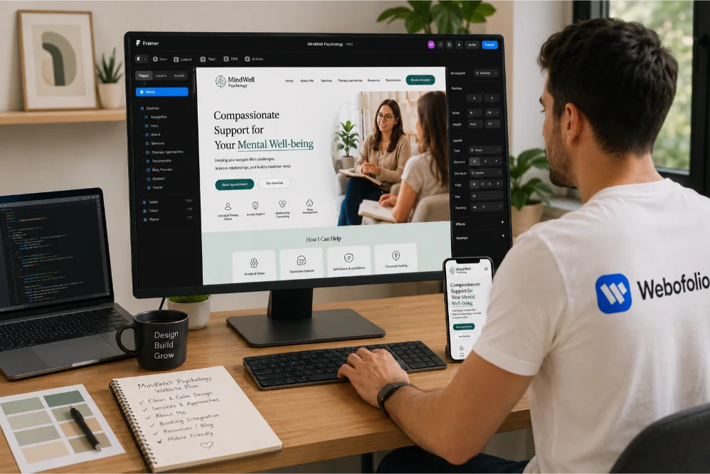 mental health therapist web design in framer - Webofolio