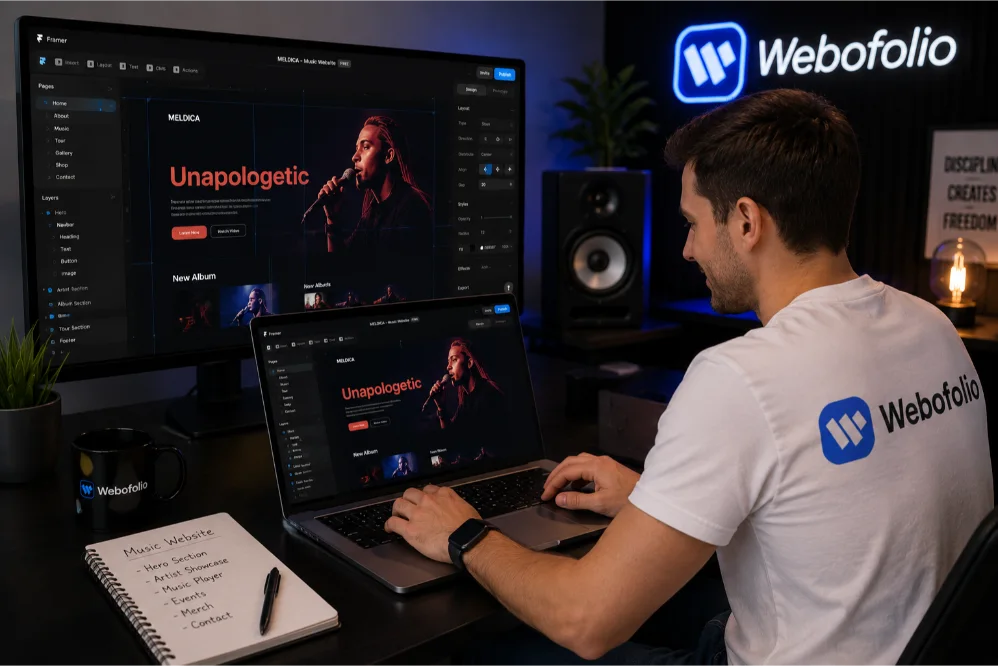 music website design in framer