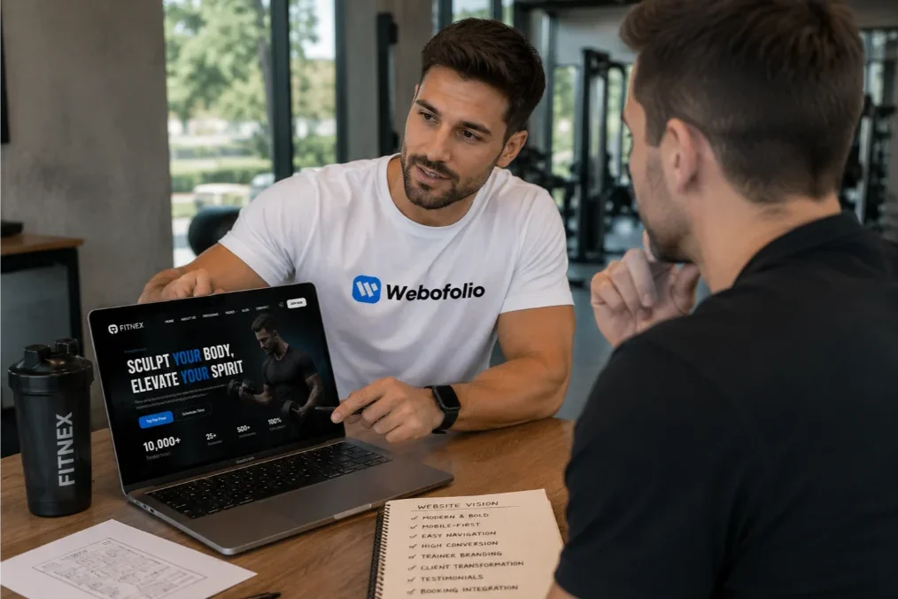 personal trainer sharing his vision with webofolio sales rep