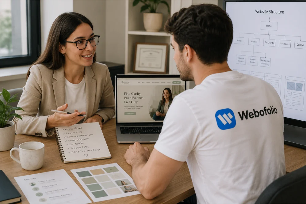 psychologist sharing work with webofolio developer