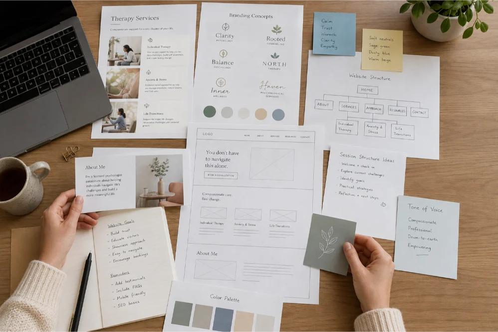 psychologist website wireframing