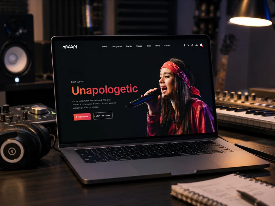 solo artist or singer website design laptop mockup