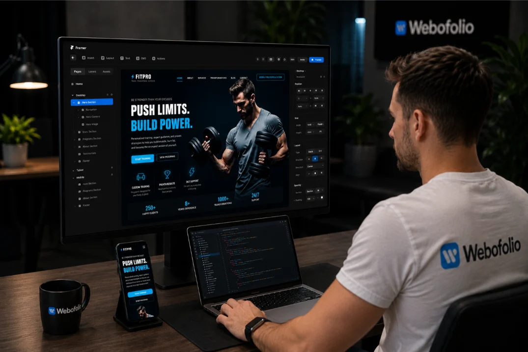 webofolio developer creating gym trainer website in framer