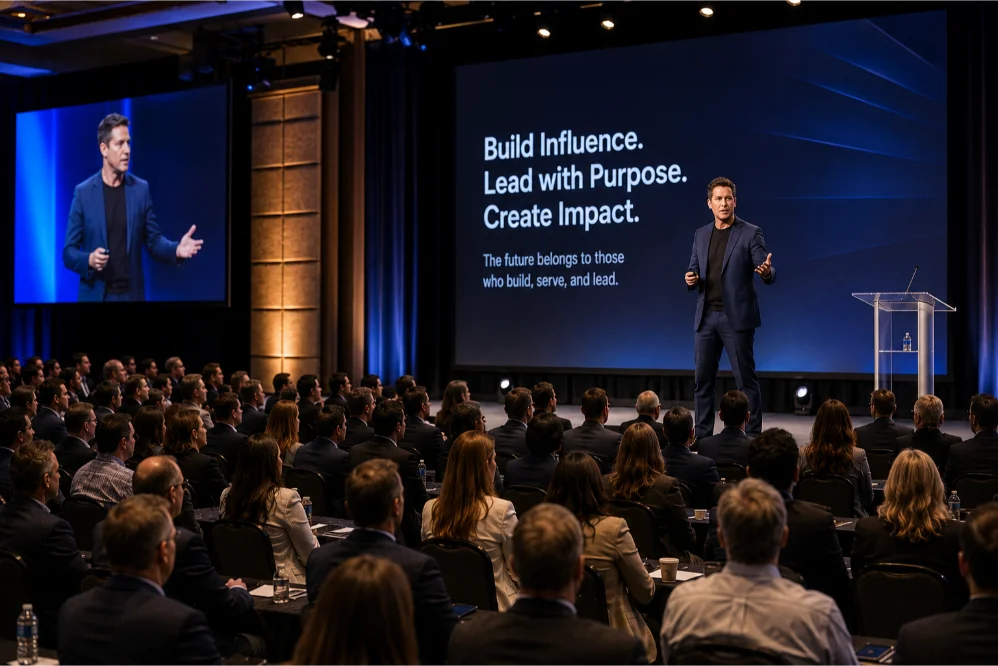Business leadership keynote in action