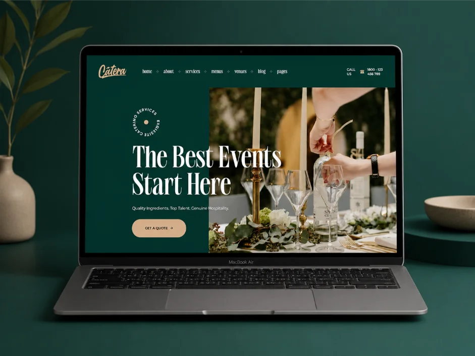 Catering and event planning website laptop mockup