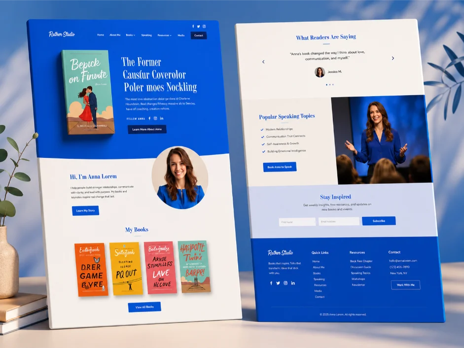 Elegant self improvment author website mockup with plant accents