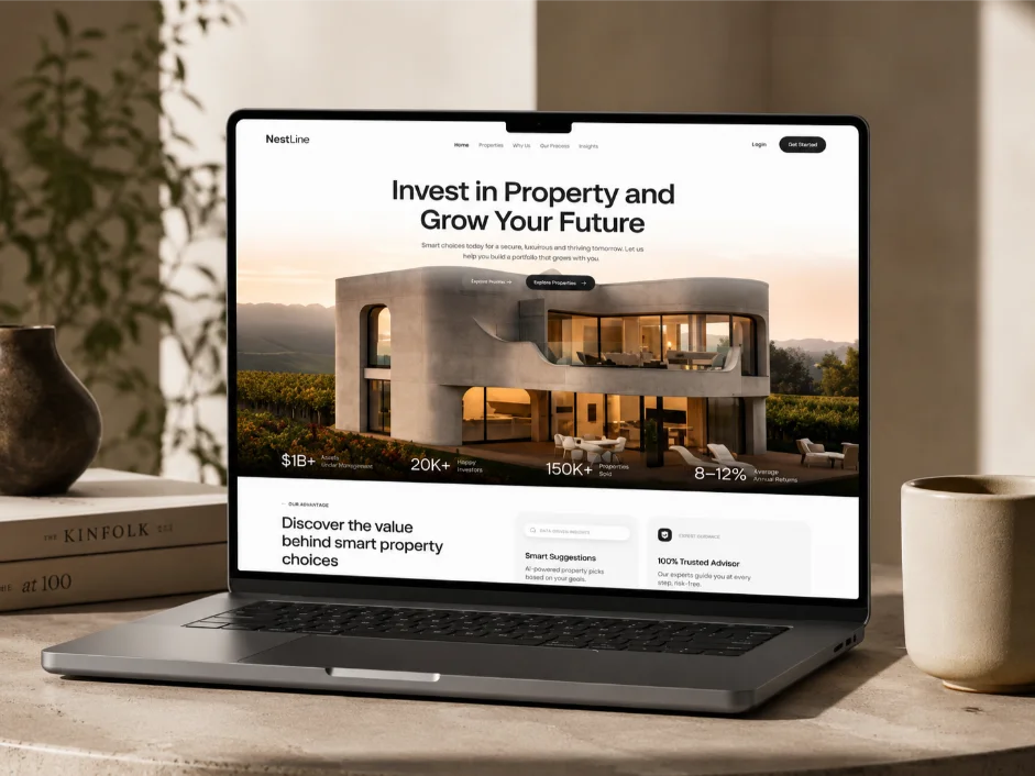 Modern real estate website mockup scene