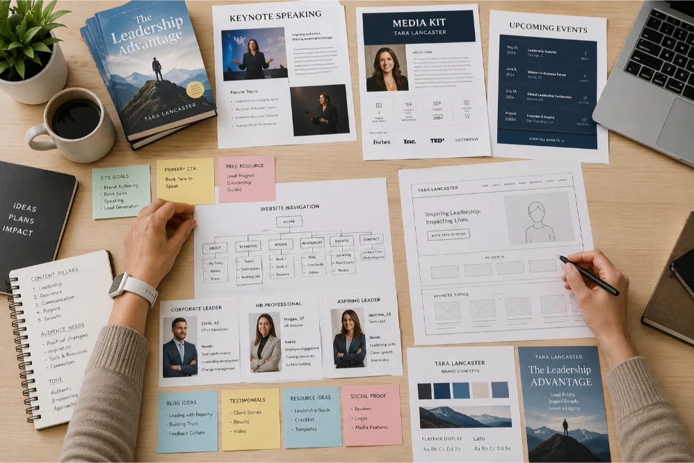 author and speaker website wireframing and planning