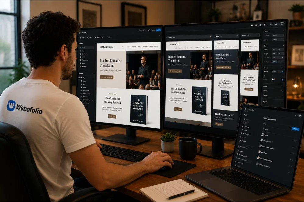 author speaker web design in framer