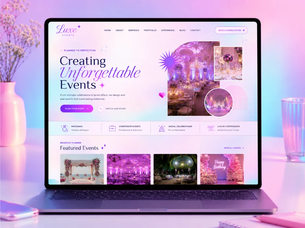 event portfolio website macbook mockup