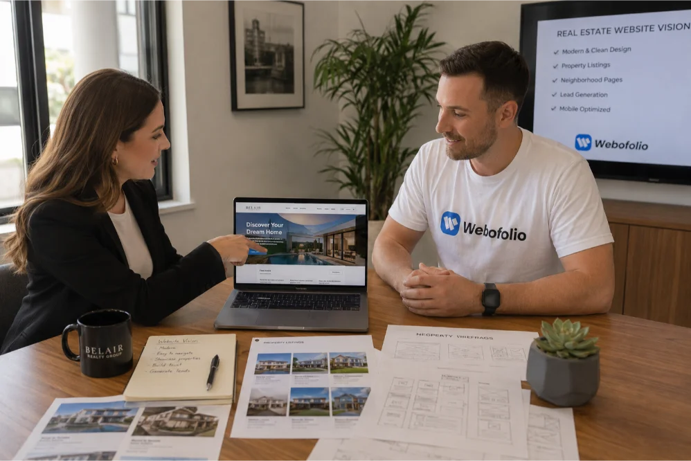 real estate agent discussing website goals with webofolio developer