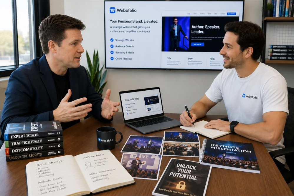 top author sharing his online marketing vision with webofolio developer